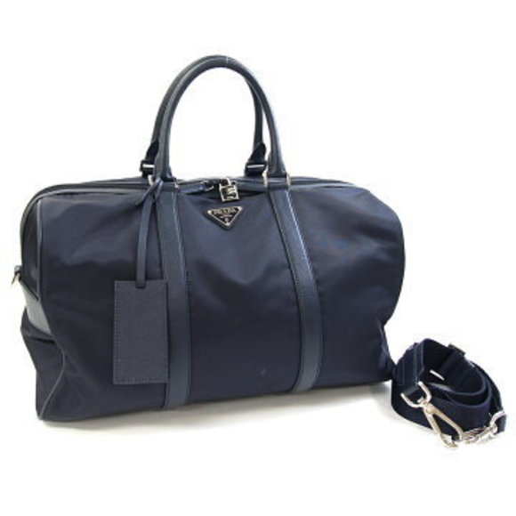Prada Boston Bag Navy Blue Shoulder Bag - Picture 1 of 8